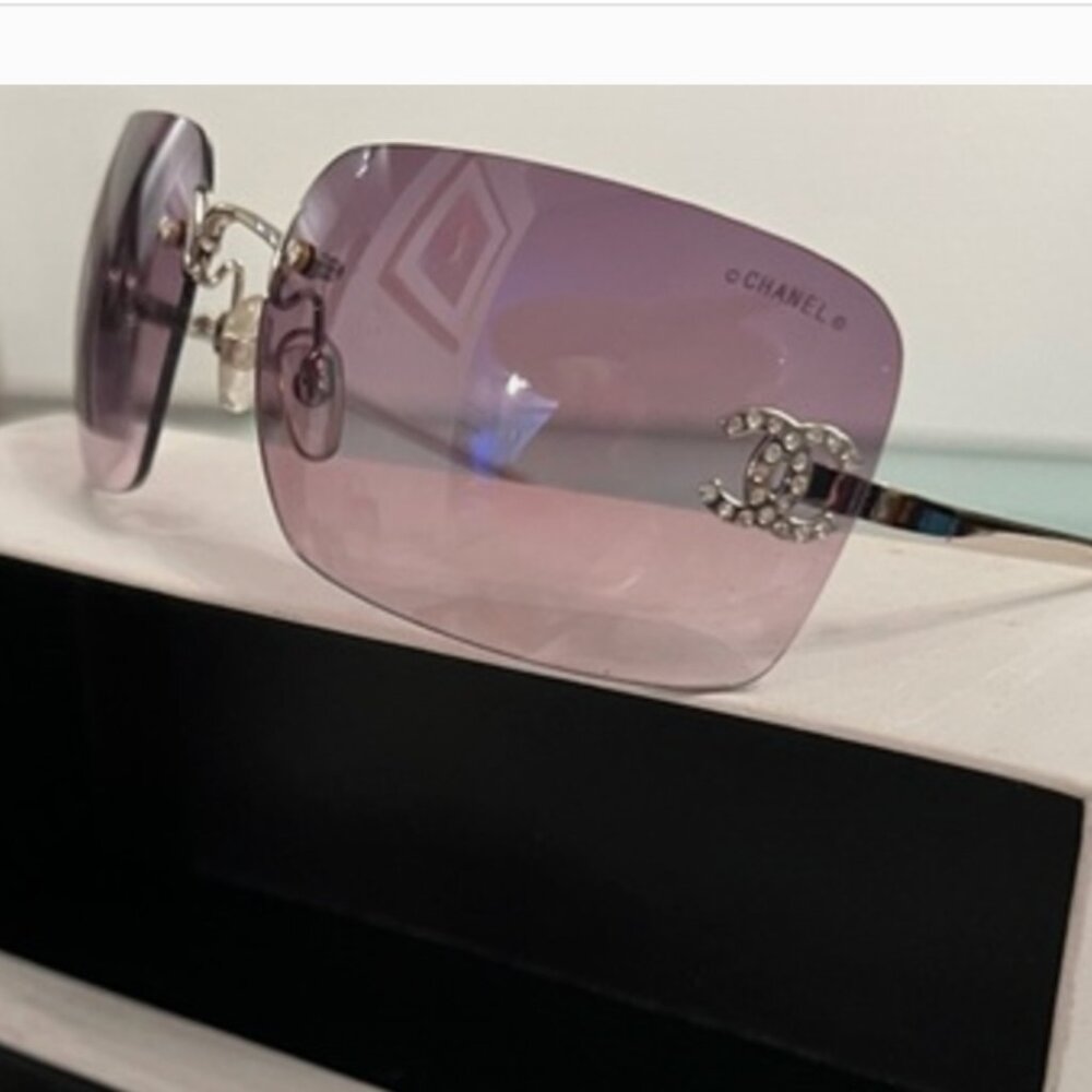 MINT CHANEL 4017 D Crystal Rimless Coco CC Logo Pink Plum SUNGLASSES CASE BOX